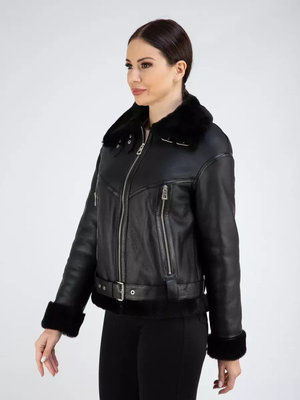 Дубленка зимняя натуральная короткая пилот авиатор