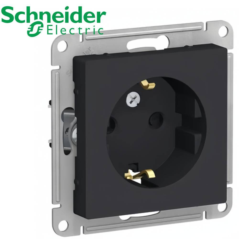 Розетка с/з со шторками (карбон) AtlasDesign Schneider ATN001045