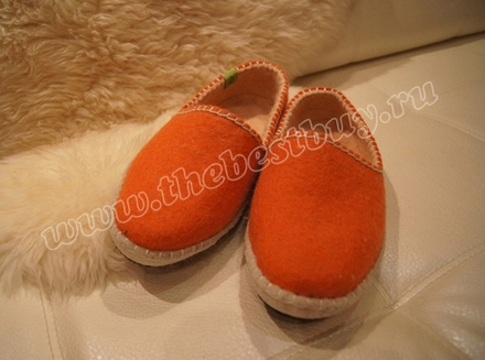 Тапочки из войлока лодочка - (Монголия) - оранж