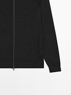 Massimo Dutti Вязаный кардиган из мериносовой шерсти на молнии, серый