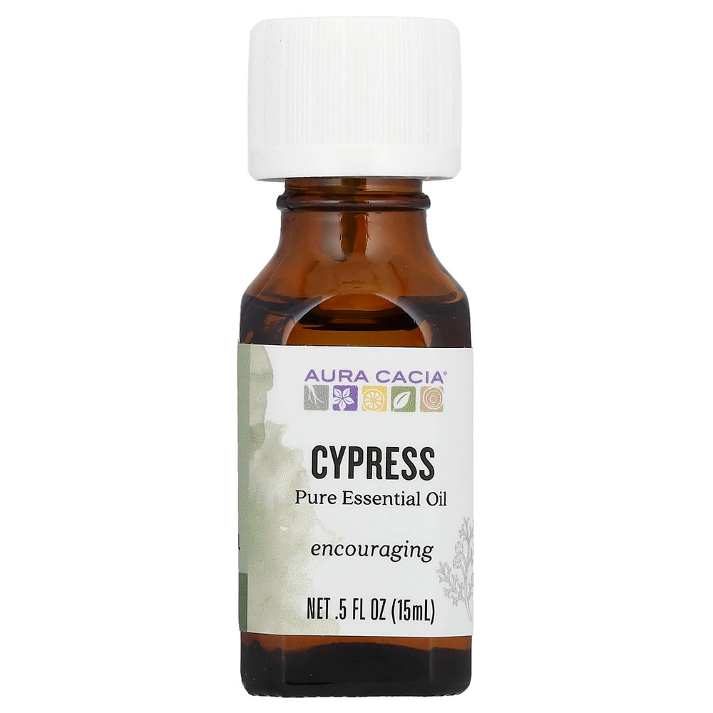 Aura Cacia, 100% чистое эфирное масло, кипарис, 15 мл (0,5 жидк. унции)