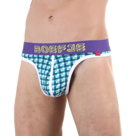 Мужские трусы тонги бирюзовые в клетку Boefje