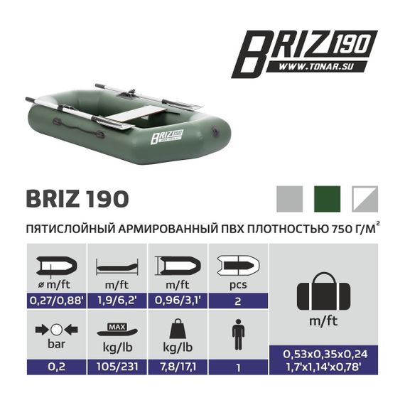 Лодка Тонар Бриз 190 (зеленый)