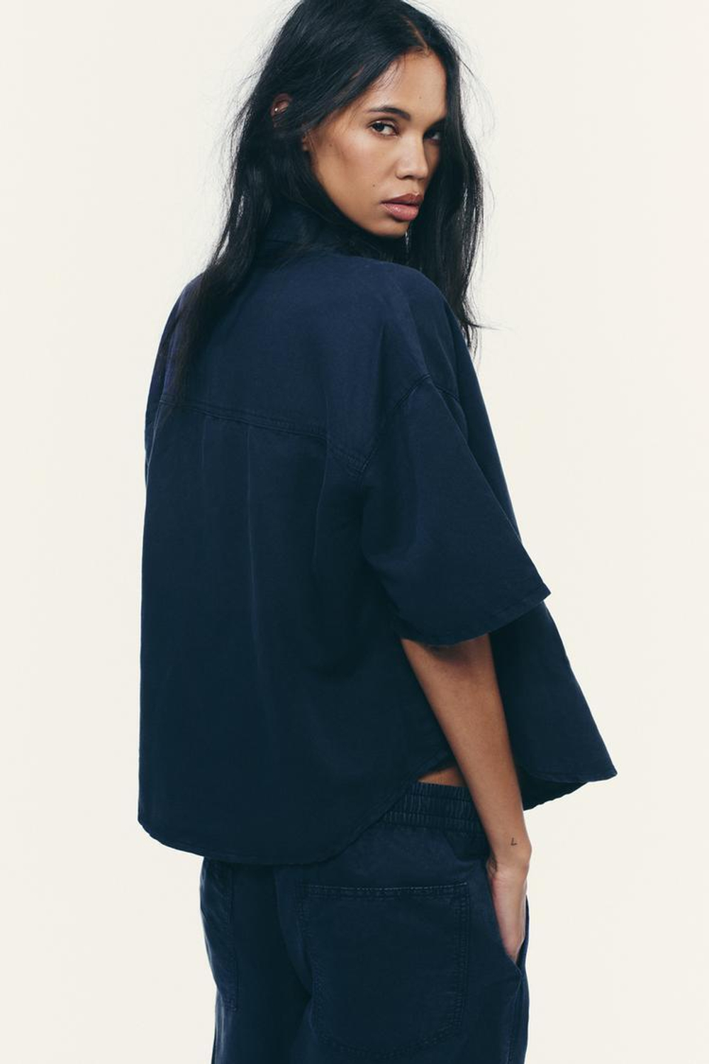 ZARA РУБАШКА ИЗ ЛЬНА И ХЛОПКА, СИНИЙ