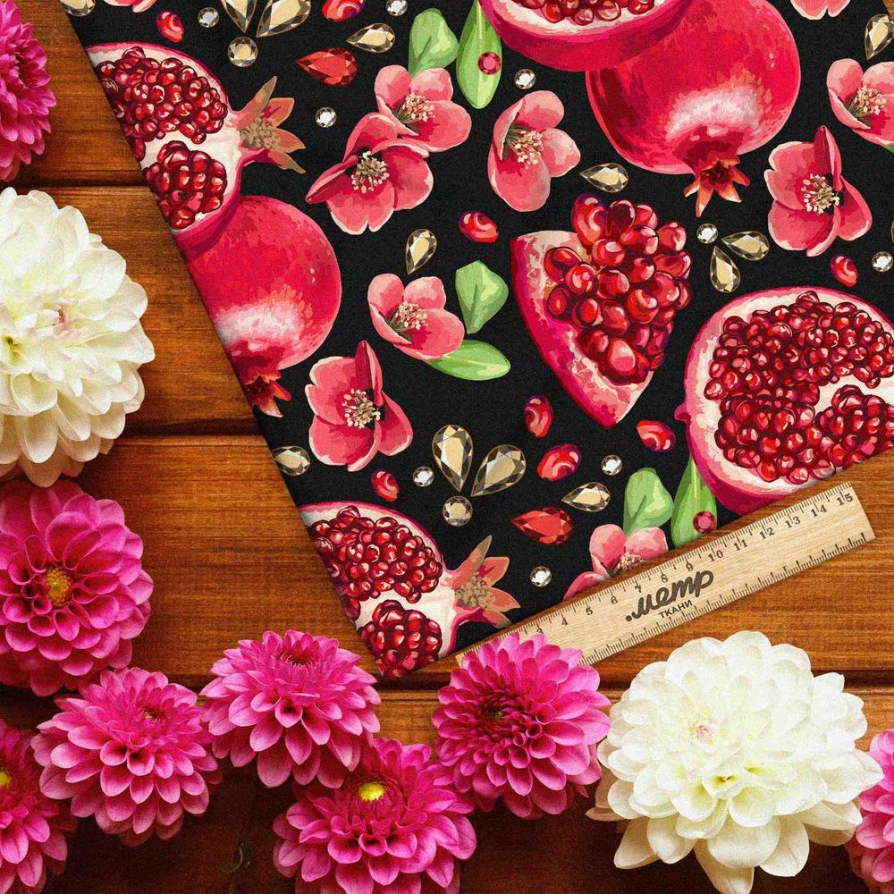 Ткань барби гранаты на черном