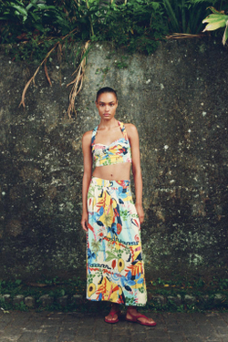 ZARA КОРОТКИЙ ТОП С ПРИНТОМ, РАЗНОЦВЕТНЫЙ