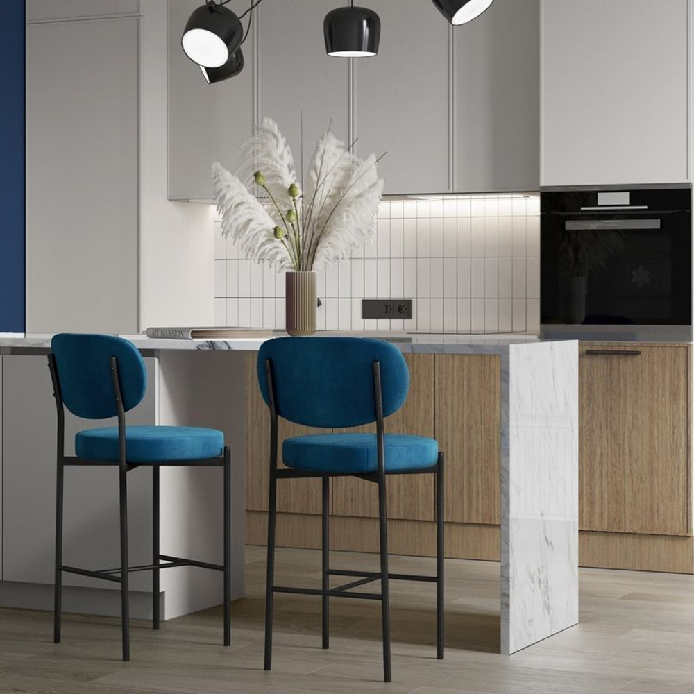 Стул полубарный Mason, бархат синий 29