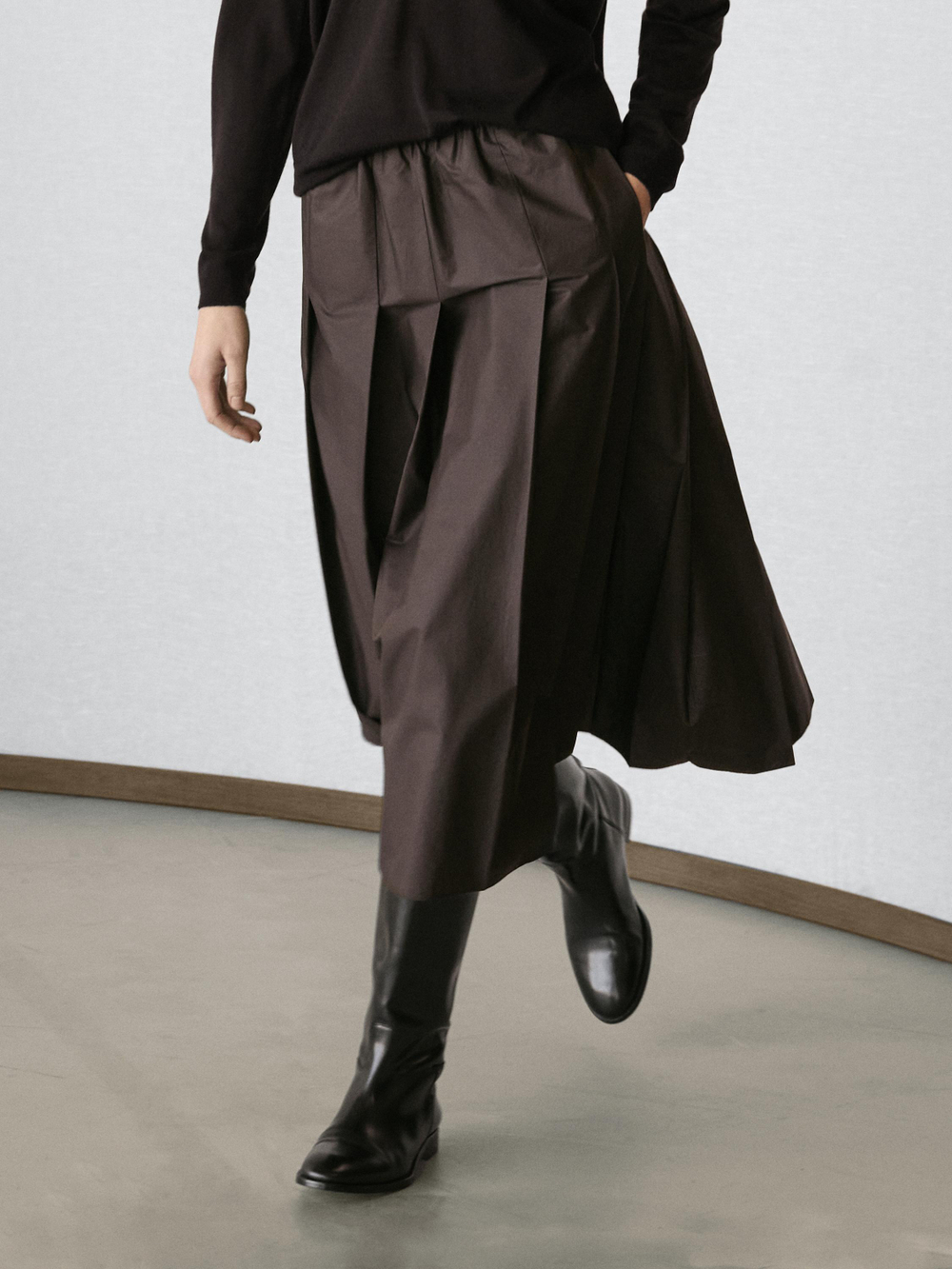 Massimo Dutti Юбка-миди из со складками, шоколадный