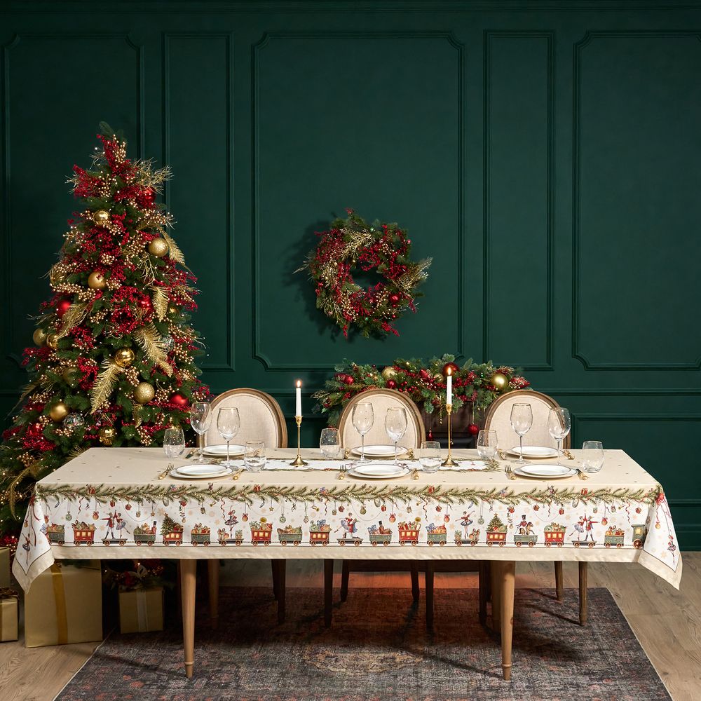 СКАТЕРТЬ "ЩЕЛКУНЧИК" 140Х300СМ БЕЖЕВЫЙ ,100%ХЛОПОК ,ТВИЛ