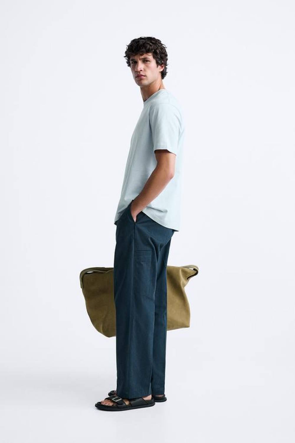 ZARA БАЗОВАЯ ФУТБОЛКА MEDIUM WEIGHT, ГОЛУБОЙ