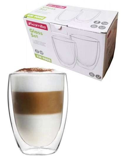Набор стеклянных стаканов 2 шт. 350 мл. Kamille KM 9008 с двойными стенками