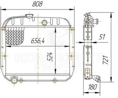 Радиатор 14.1301010-50 (ан. 130-1301010) водяной, медный 4-х рядный ЗИЛ-130,-433360 Композит Групп