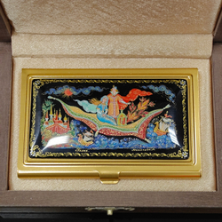 Коллекционная визитница персональная "Ковер-самолет" с ручной росписью Палех