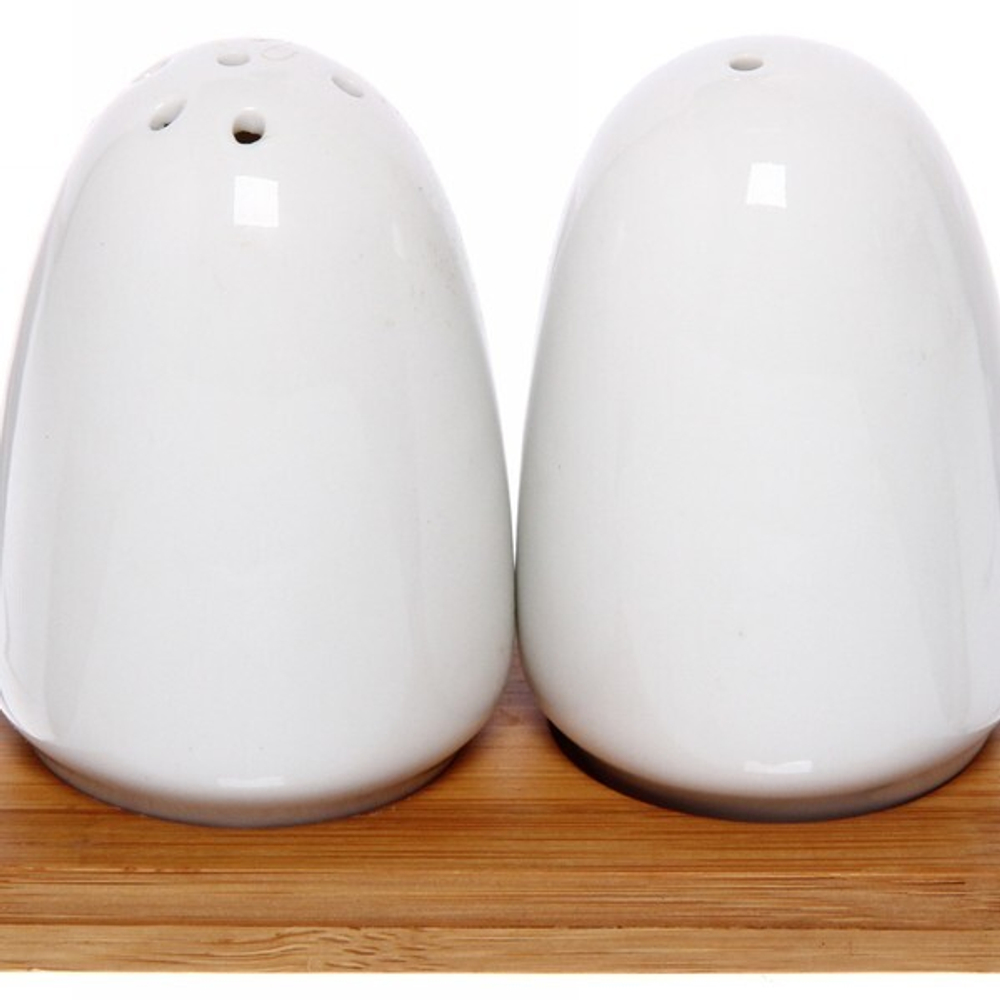 Набор для специй 2шт на бамбуковой подставке «White magic» классика