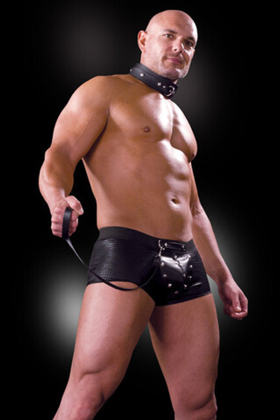 Хипсы для раба с ошейником 2XL/3XL (Цвет: черный)