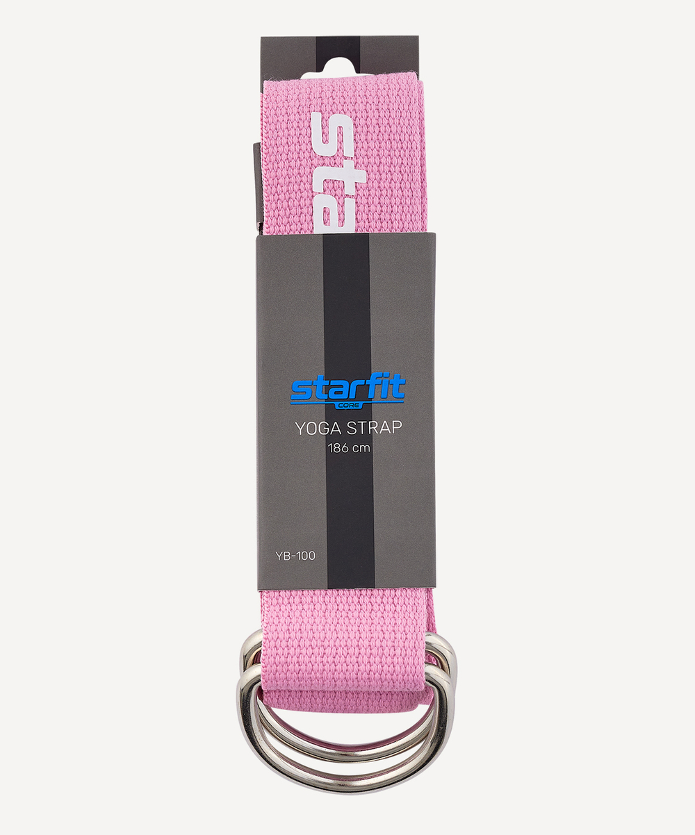 Ремень для йоги YB-100 183 см, хлопок, розовый пастель