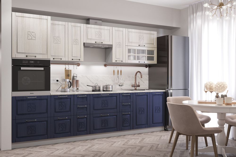 Модульный кухонный гарнитур «Тито» 3000 (Перламутр/Индиго)