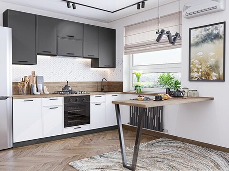 Прямая модульная кухня Фрейм-05 Stormy Silk/White Silk - Graphite 2340*2400*600