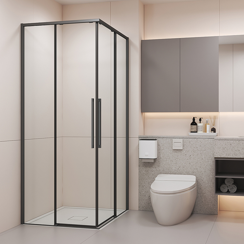 Душевой уголок Black&White Stellar Wind 90х90 12209090GM профиль оружейная сталь/стекло прозрачное