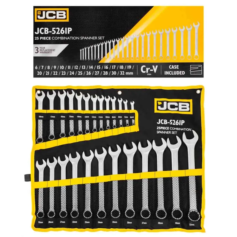Набор ключей комбинированных 25пр. (6-28, 30, 32мм),на полотне JCB JCB-5261P