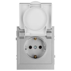 Розетка ЭРА Arktik 16-2103-03 с заземлением 2P+E Schuko со шторками с крышкой 16А-250В алюминий | Эра Arktik