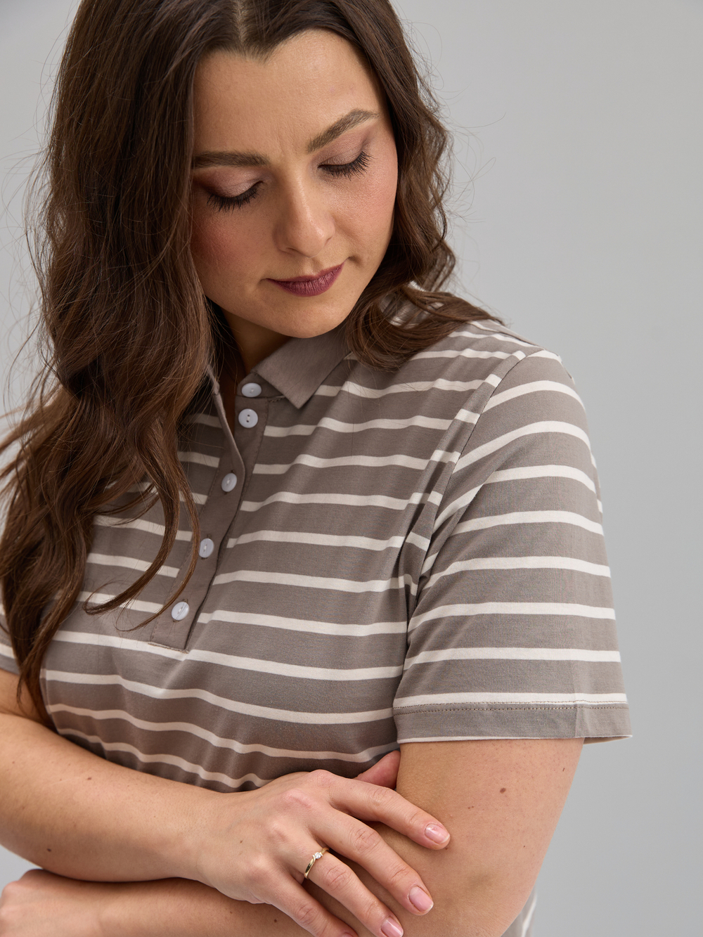 Блузка БЛк-143/серобежевая-полоса-н