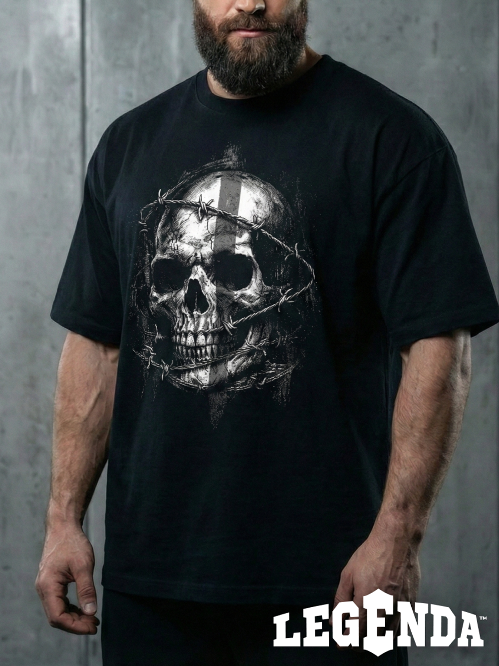 Футболка оверсайз хлопковая черная Legenda Череп в проволоке