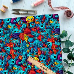 Ткань премиум дюспо мультяшный хаос