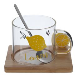 GAEM Кружка с ложкой на деревянной подставке, 300 мл, L12 W9,5 H8,5 см, 3в.