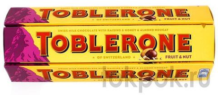 Молочный шоколад с медово-миндальной нугой фруктами и орехами Toblerone, 100 гр