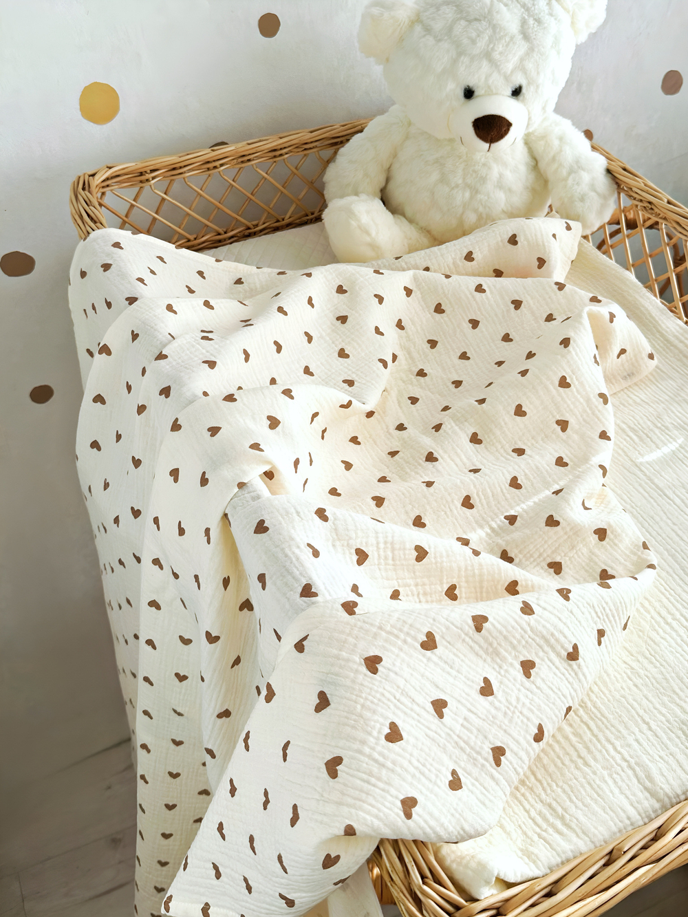 Муслиновый плед Сердечки beige