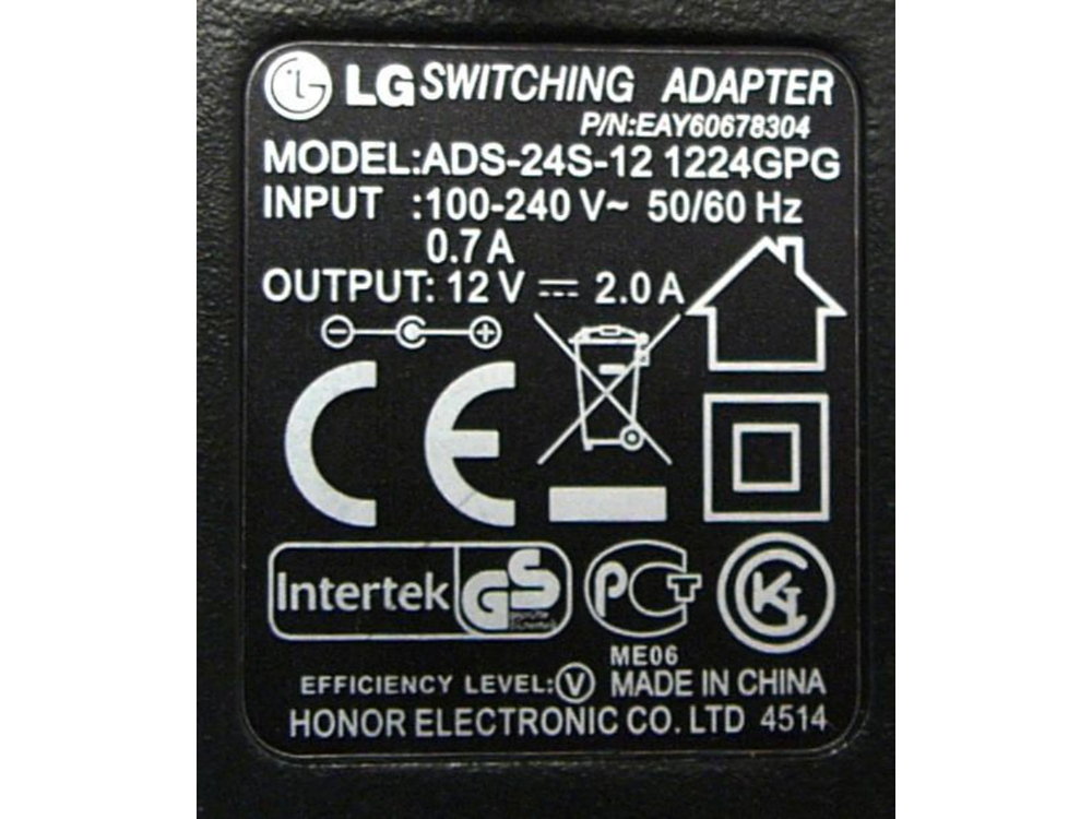 Сетевой адаптер для монитора LG, 12V, 2A