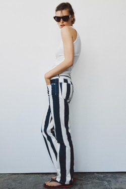 ZARA ДЖИНСЫ ПРЯМОГО КРОЯ В ПОЛОСКУ — ZW COLLECTION, БЕЛЫЙ/МОРСКОЙ СИНИЙ