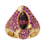 Кольцо c Родолитом и Сапфирами, R0207-0/2