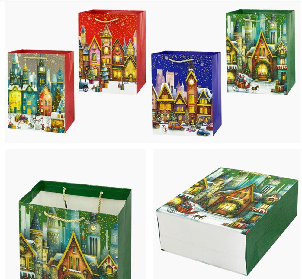 GAEM Пакет подарочный (бумага 210г/м2, блок 12шт), L26 W12 H32 см, 4в.