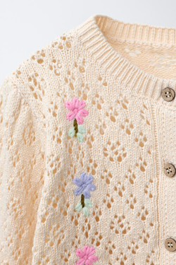 ZARA ТРИКОТАЖНЫЙ КАРДИГАН С ВЫШИТЫМИ ЦВЕТАМИ, ЭКРЮ