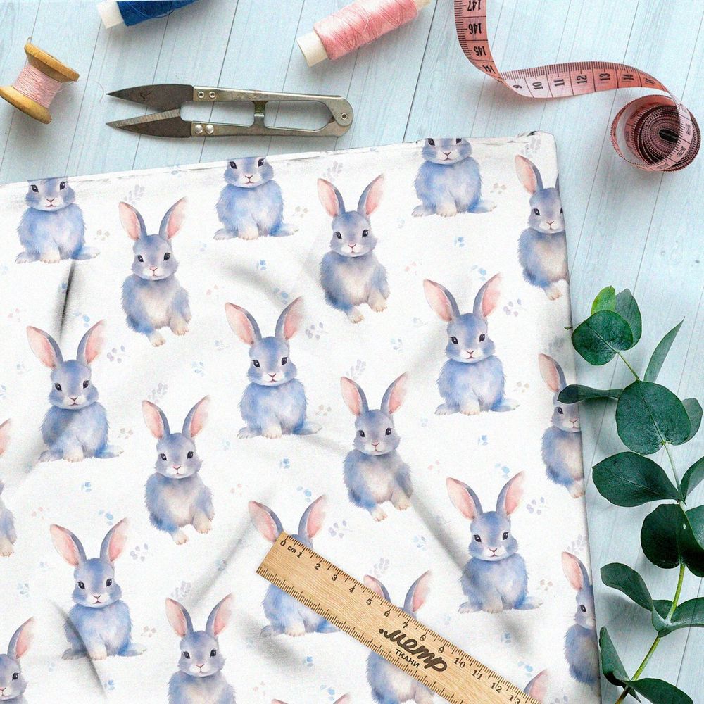 Ткань премиум мембрана зайцы в пастельных тонах