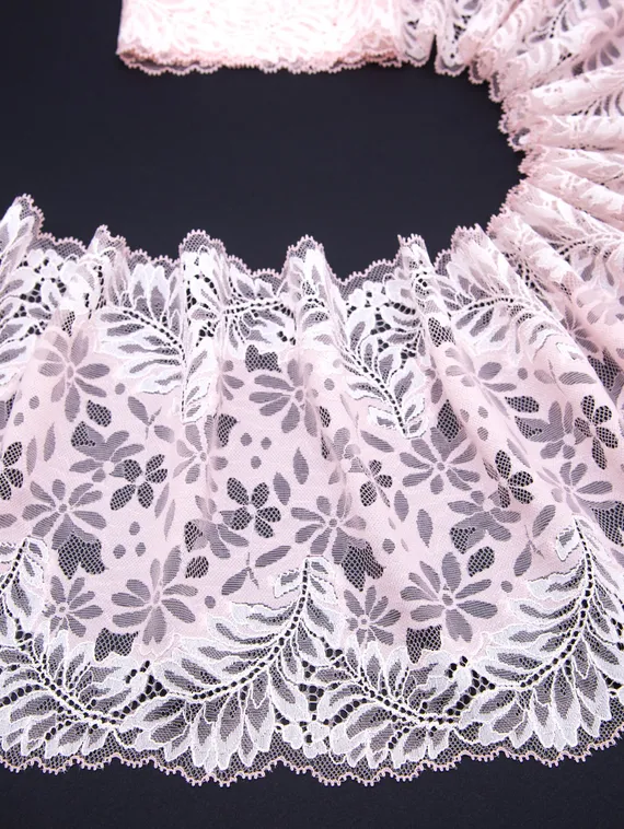 03-205 Кружево эластичное 22 см, розовый/белый