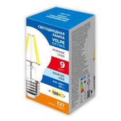 LED-A60-9W-4000K-E27-CL-SLF Лампа светодиодная. Форма A. прозрачная. Белый свет 4000K. ТМ Volpe