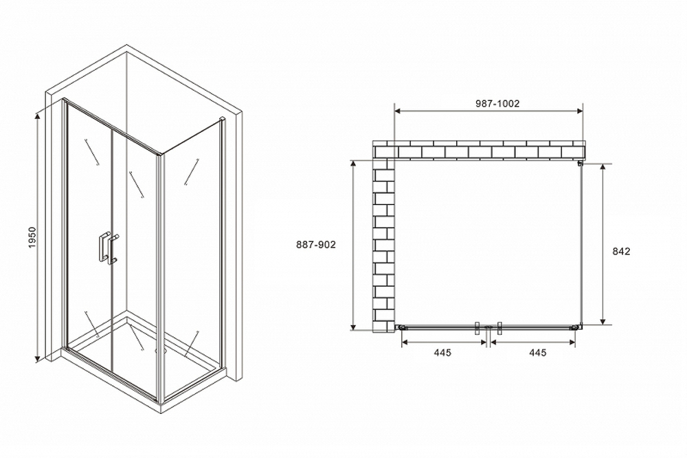 Душевой уголок Abber Sonnenstrand 100x90 AG04100BC-S90B профиль Черный стекло прозрачное