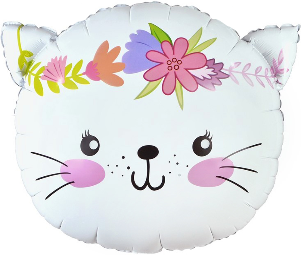 Шар Фигура (23''/58 см), Котенок в цветах, Белый