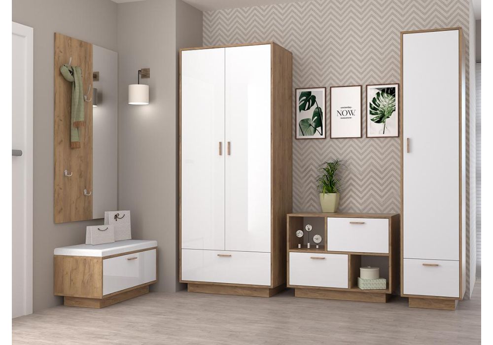 Шкаф Эго Шк-1 на подиуме дуб крафт золотой / белый глянец