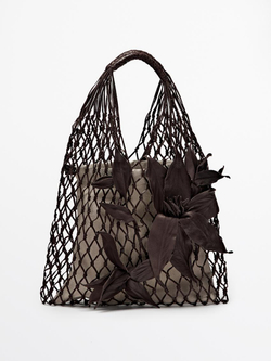 Massimo Dutti Плетеная мини-сумка из кожи, темно-коричневый