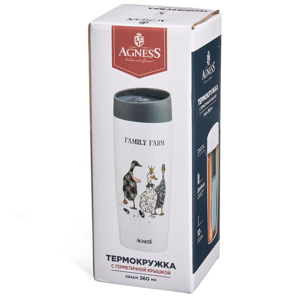 ТЕРМОКРУЖКА AGNESS "FAMILY FARM" 360МЛ, КОЛБА НЕРЖ.СТАЛЬ 18/10