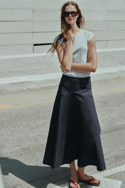 ZARA ЮБКА МИДИ ИЗ ДЕНИМА Z1975 С ВОЛАНАМИ, СИНИЙ