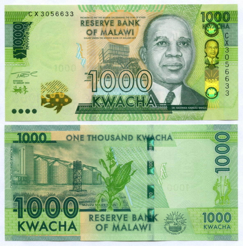 Банкнота Малави 1000 квача 2024 год CX3056633. UNC