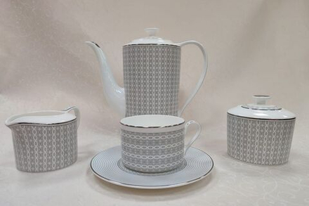 Чайный сервиз из костяного фарфора на 6 персон AL-I190904H-21-E14, 21 предмет, белый/серый/серебристый