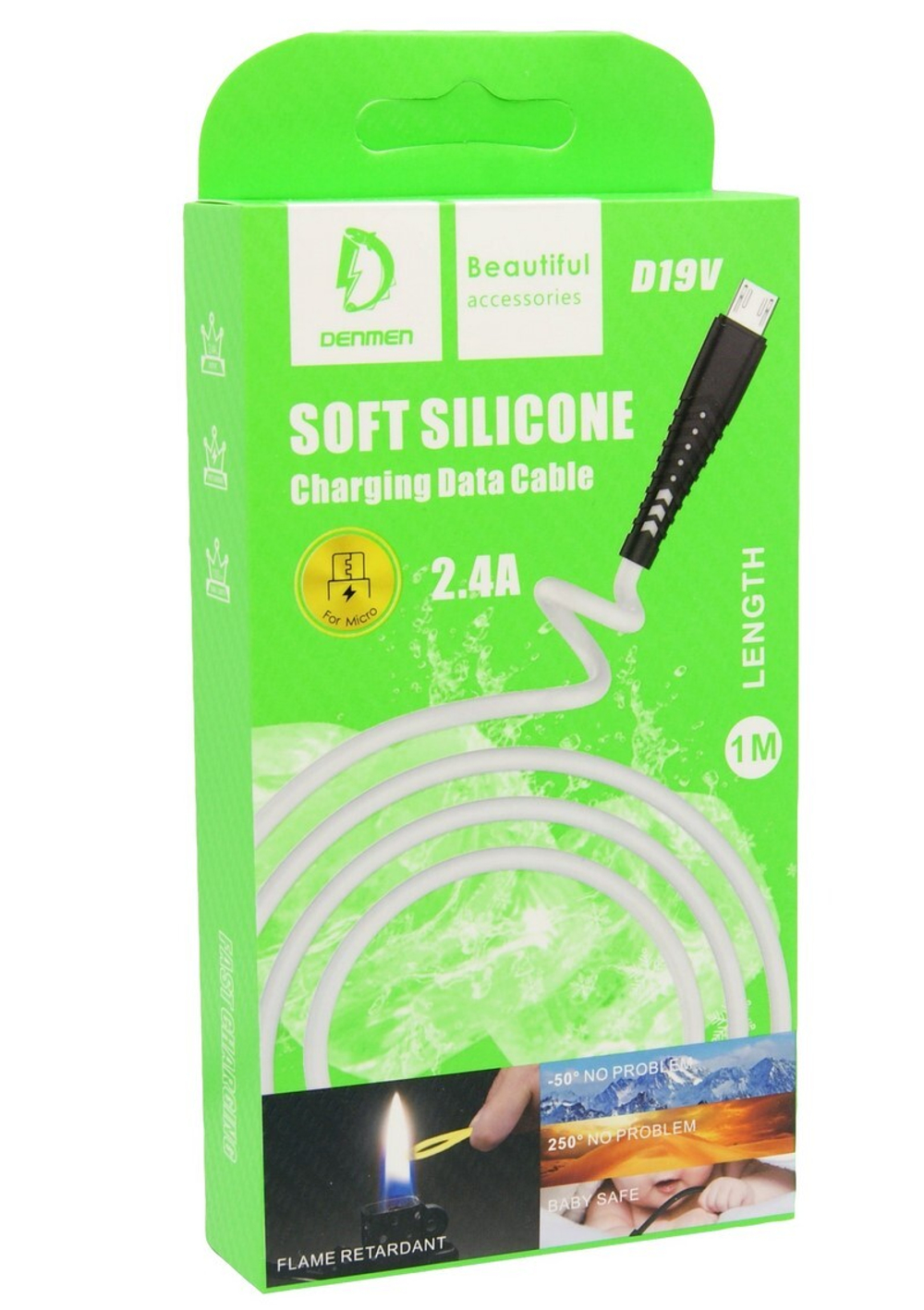 Кабель USB - Micro DENMEN D19V Silicone (белый) 1м