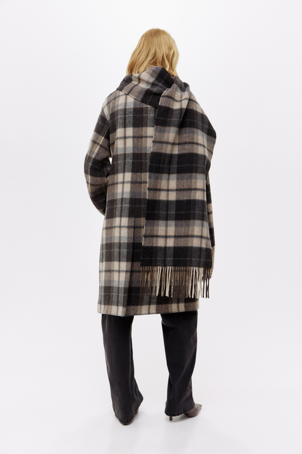 H&M Пальто из смесовой шерсти с воротником-шарфом, светло-бежевый