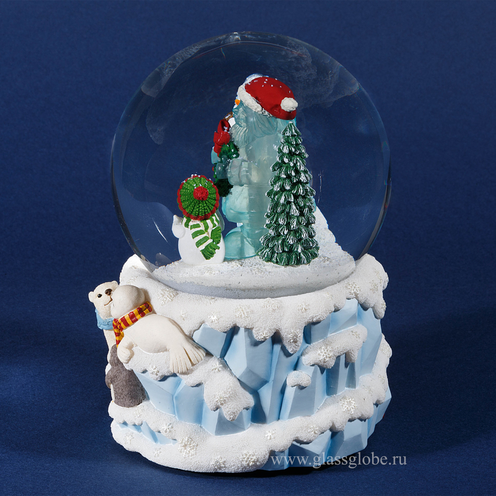 Новогодний стеклянный шар со снегом "Северный полюс"